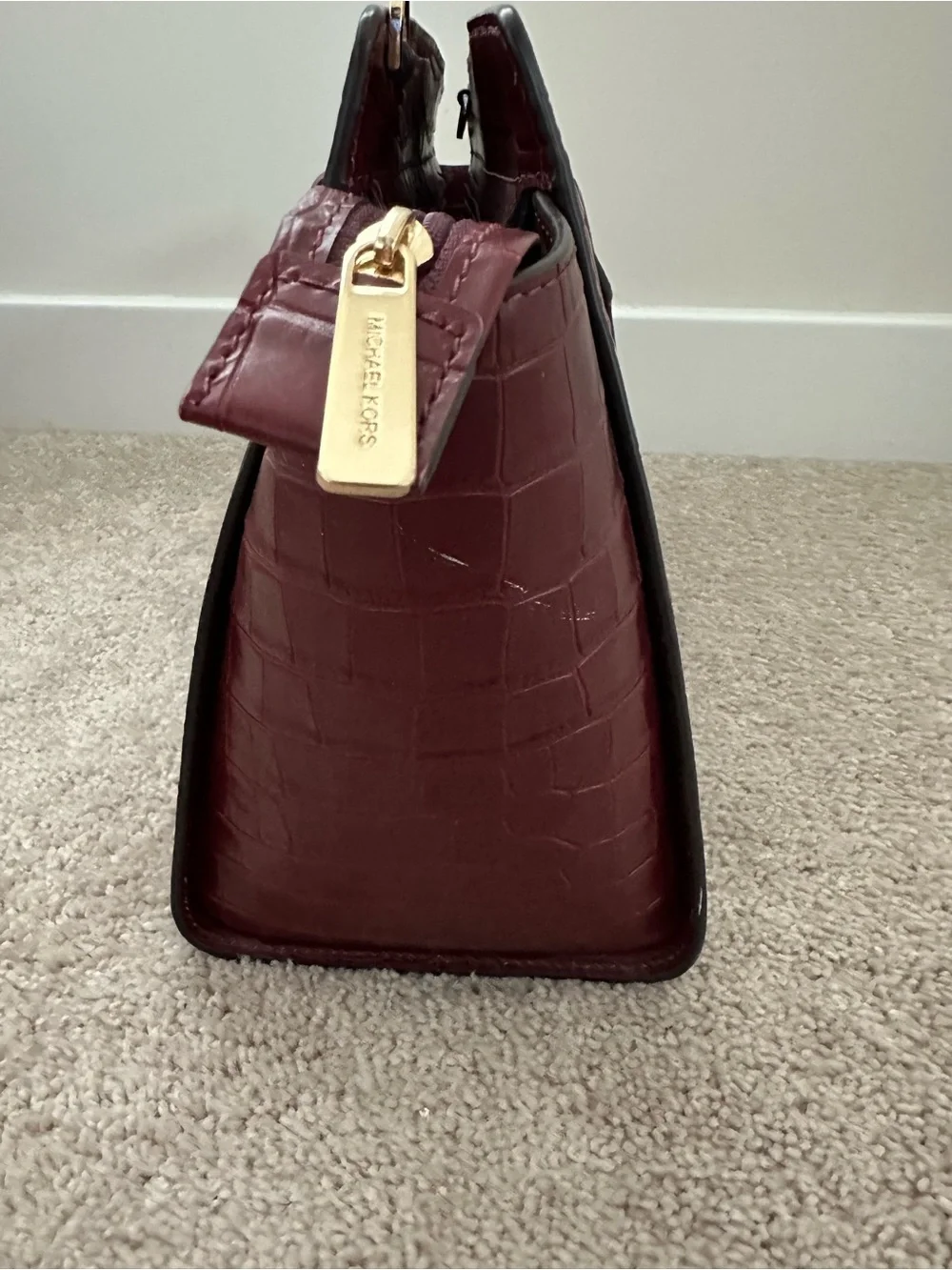 Michael Kors Croc-Embossed Burgundy Satchel with Detachable Strap